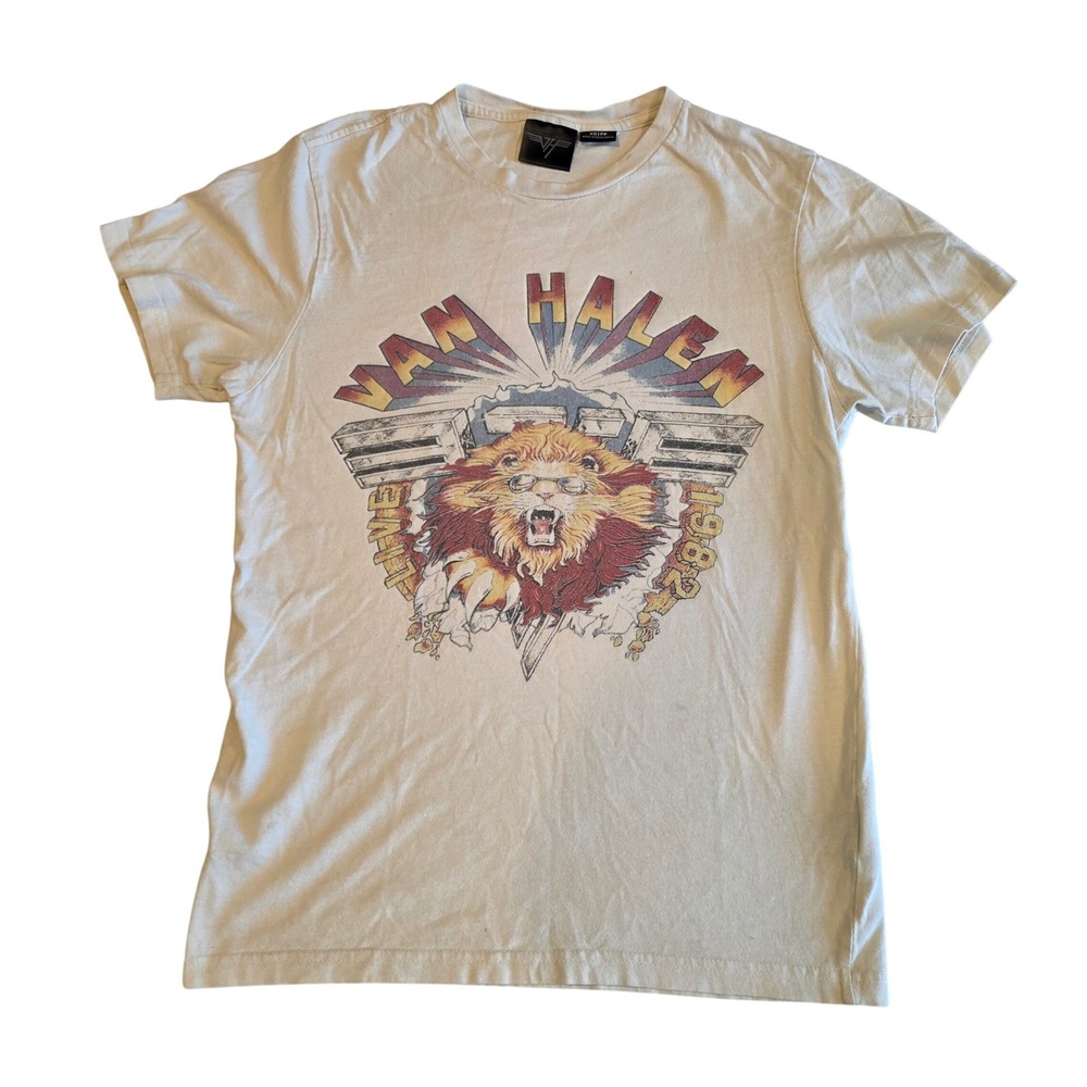 Van Halen Live 1982 Lion Graphic T-Shirt Cream XS Rock Band Tee Short Sleeve